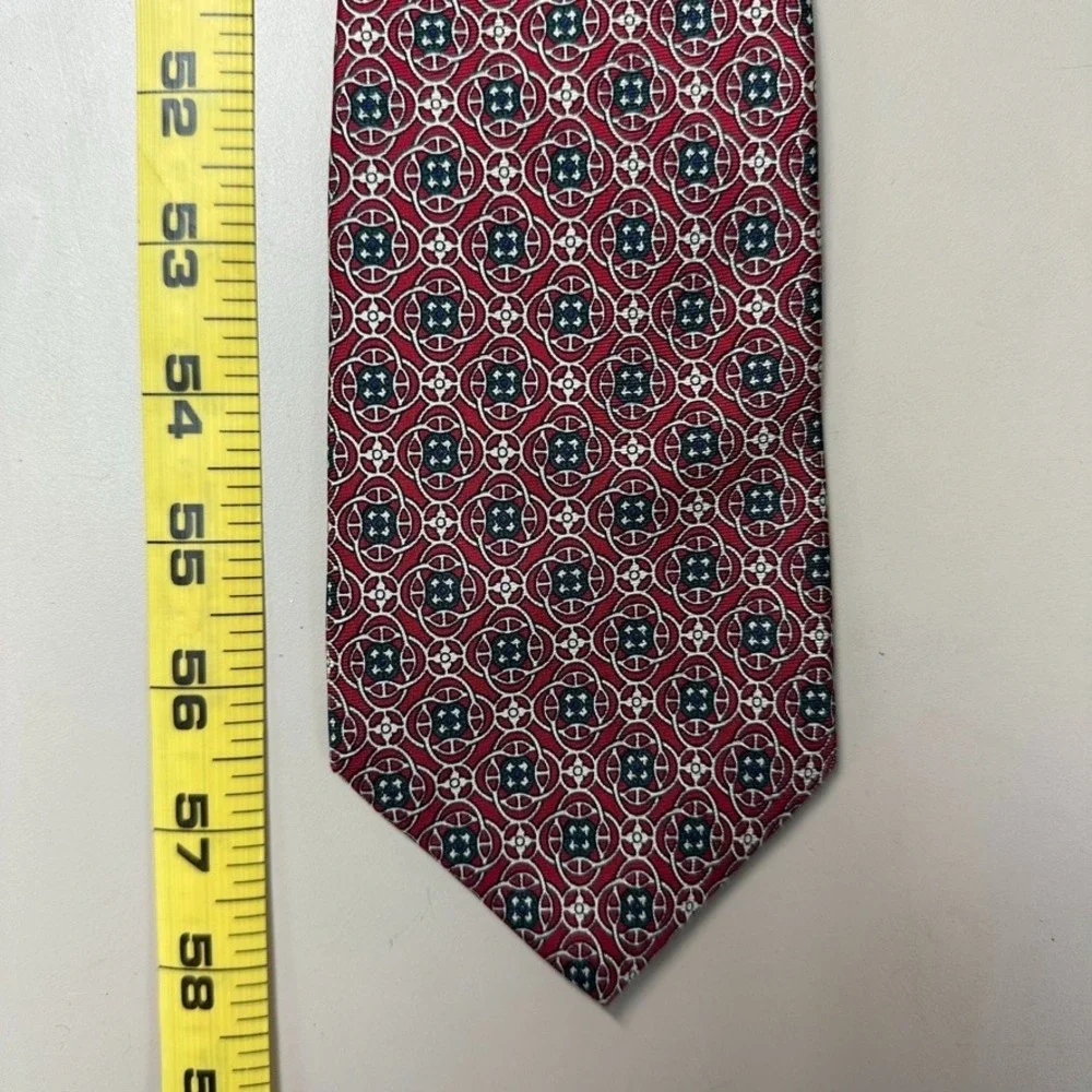 Christian Dior Monsieur Red Silk Geometric Medallion Necktie Made in USA Italy